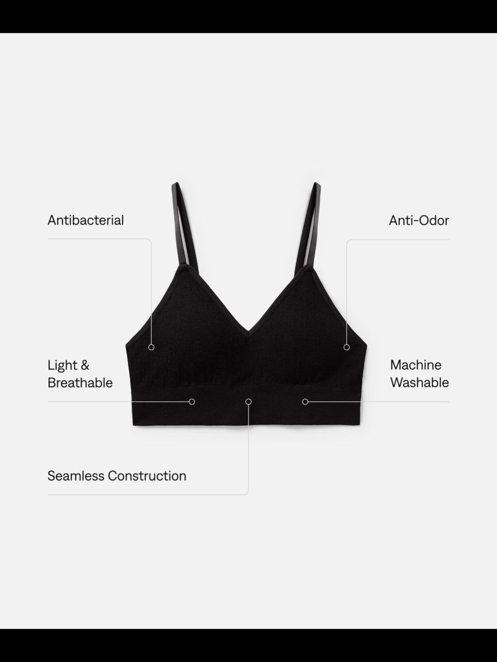 Unbound Merino Bra Women's XL Black Merino Wool Adjustable - Picture 3 of 6